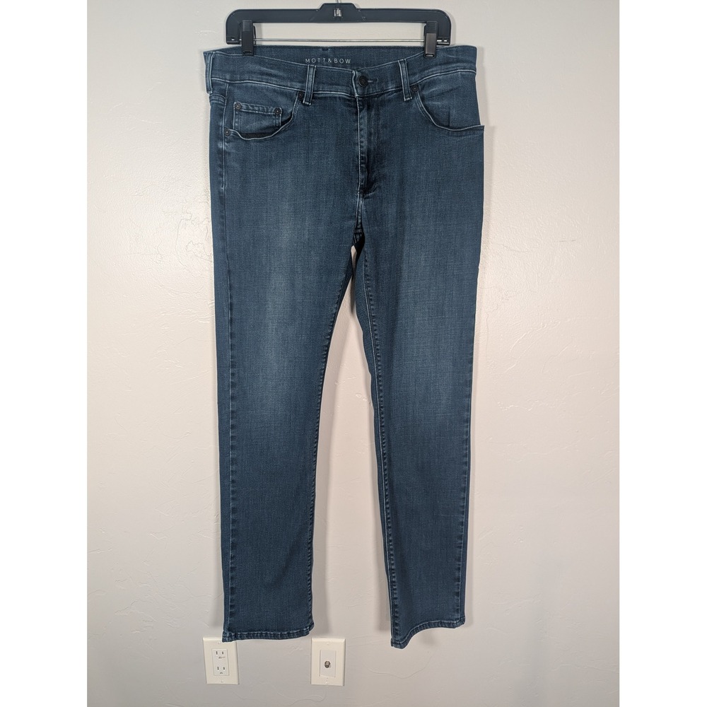Mott & Bow Mens Slim Fit Jeans Dark Indigo Blue Stretch Denim 34x32